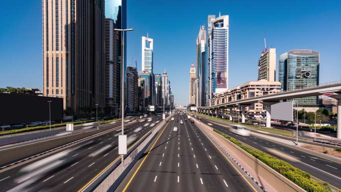 迪拜的延时交通城市延时航拍迪拜市航拍旅游