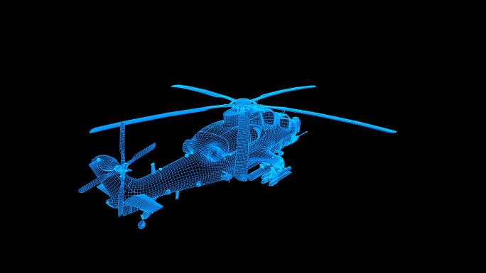 蓝色线框全息科技直升机10动画带通道