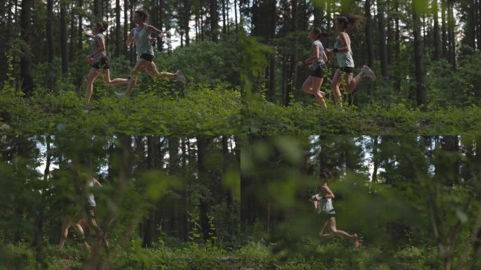 两个年轻的女运动员在森林里的路上慢跑