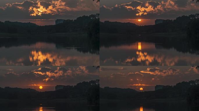 日落延时4K水面镜像唯美夕阳