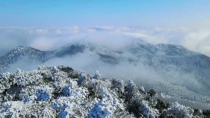 航拍丽水敕木山雾淞雪景风光