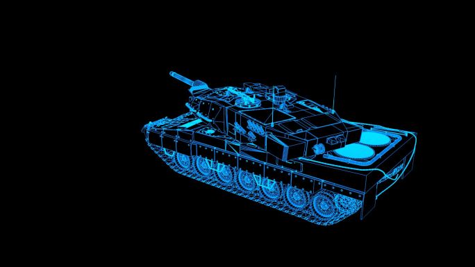 蓝色全息科技线框豹2坦克动画带通道