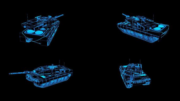 蓝色全息科技线框豹2坦克动画带通道