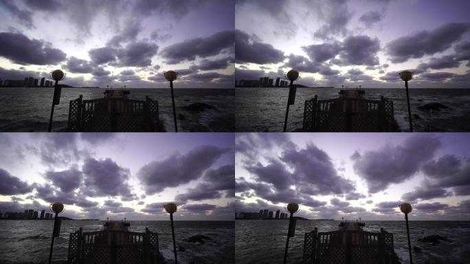 威海高区金海湾栈桥的晚霞天空延时