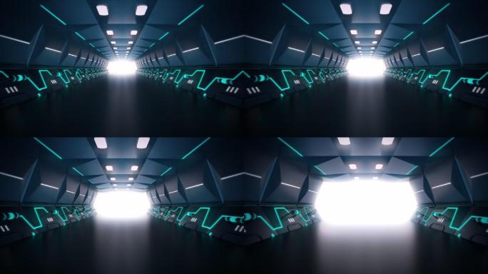 摄像机通过未来的隧道光、3D动画移动