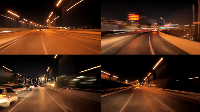【4K】夜晚城市道路车流穿梭