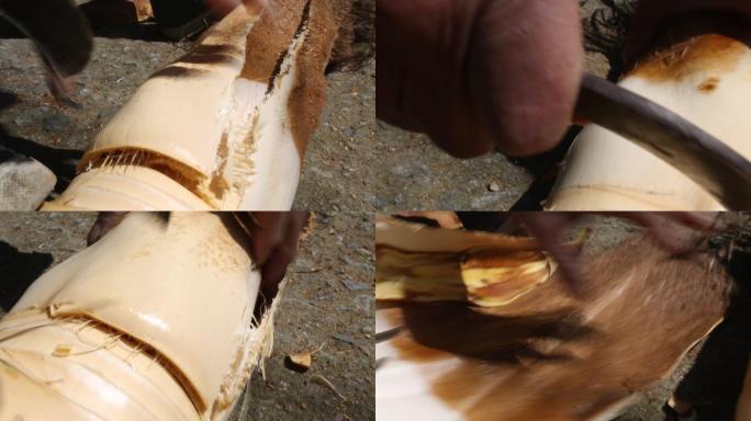 中国农村割棕榈棕编棕床棕绳原素材