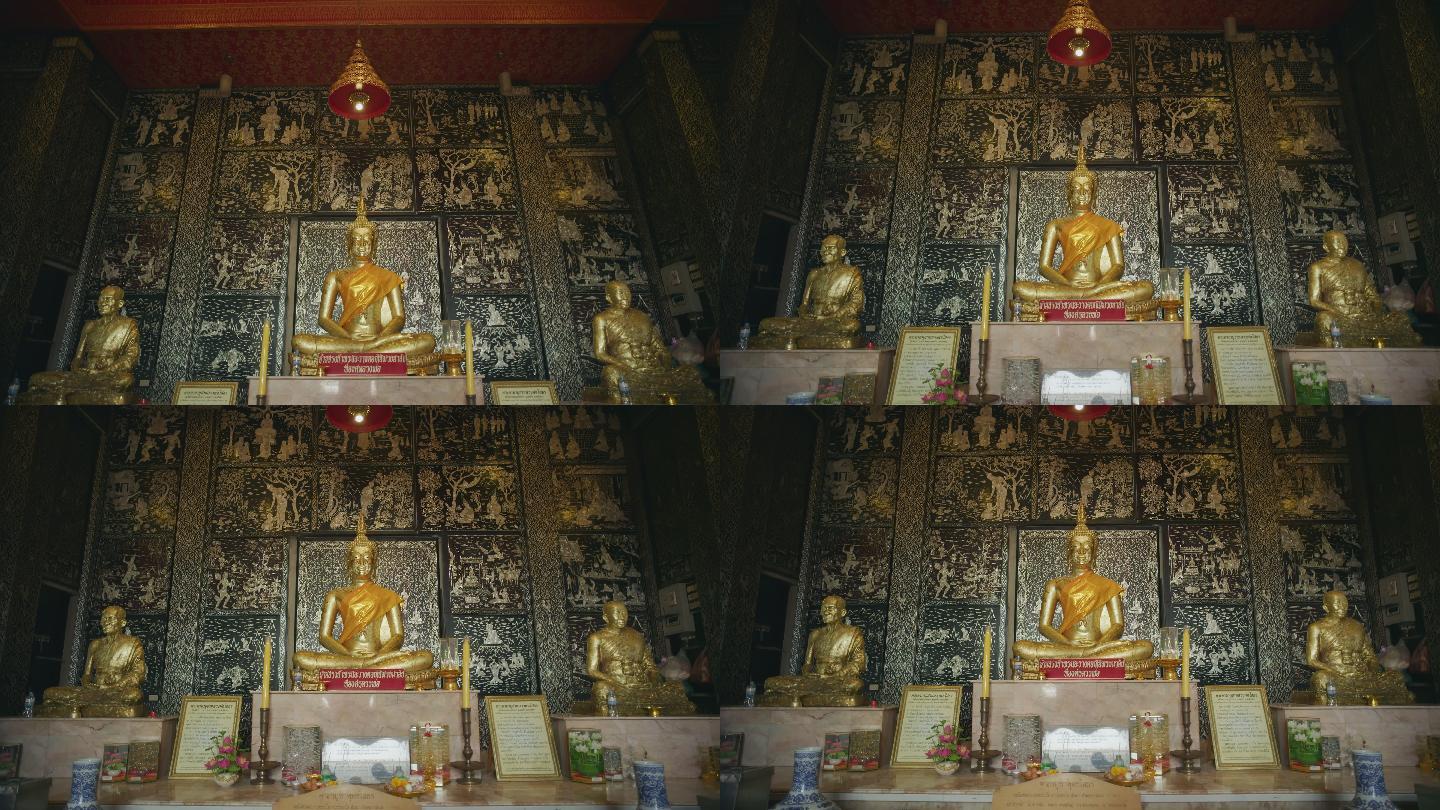 泰国曼谷街边寺庙里的金色佛像