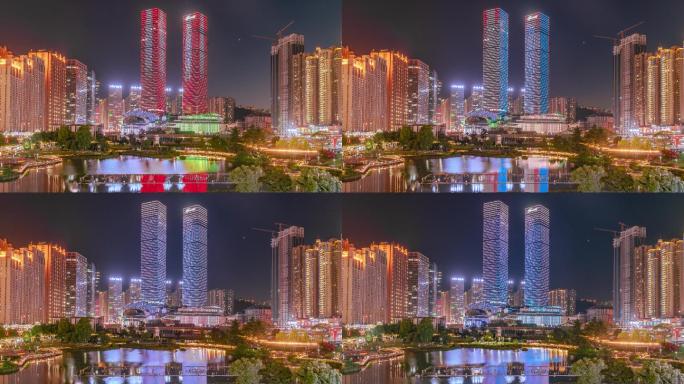 贵阳花果园双塔夜景延时4K