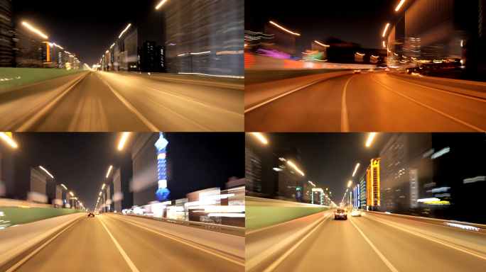 【4K】夜晚城市街道车流穿梭