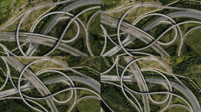 立交桥交通俯拍俯视错综复杂匝道车辆行驶