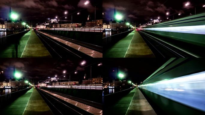 夜间列车时间推移城市延时航拍城市旅游宣传