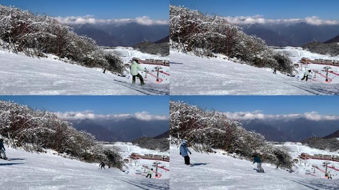 川西高原九鼎山太子岭滑雪升格慢动作4K