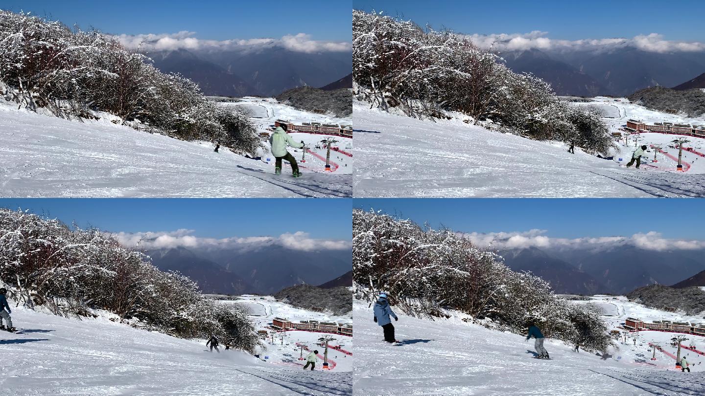 川西高原九鼎山太子岭滑雪升格慢动作4K
