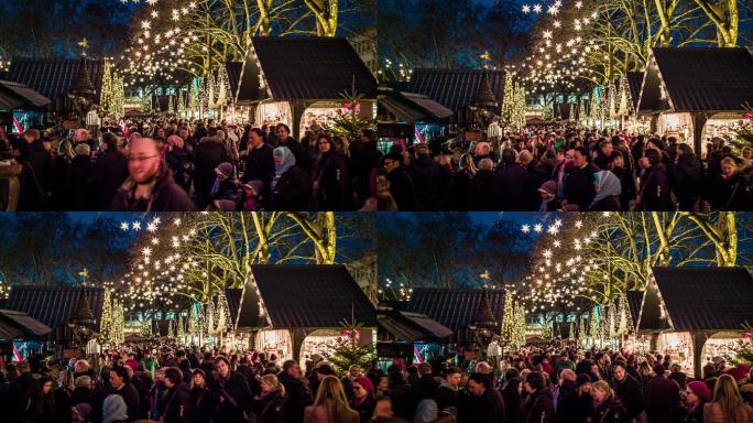 德国的圣诞市场人文夜景人流量延时街道旅游