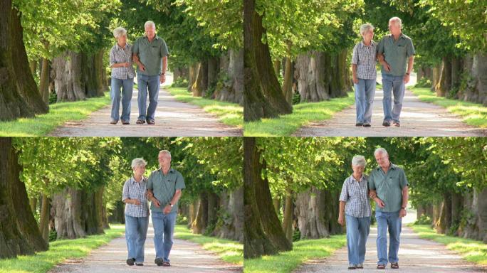 在公园散步的老年夫妇