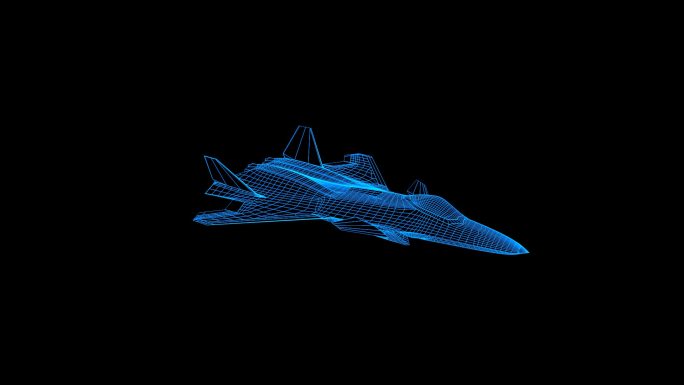 蓝色全息科技线框潜龙战机动画素材带通道