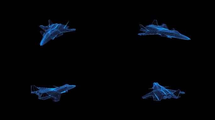 蓝色全息科技线框潜龙战机动画素材带通道
