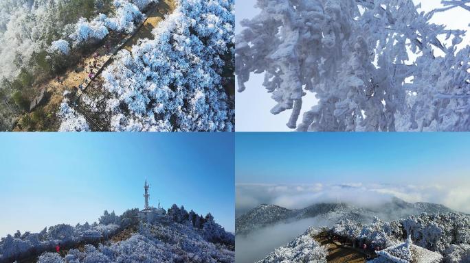 航拍丽水敕木山雾淞雪景风光