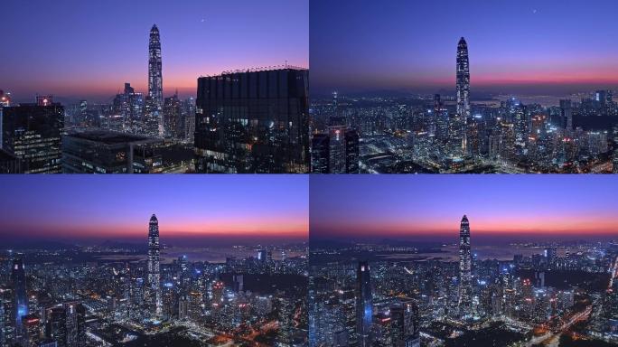 深圳航拍粤港澳大湾区深圳城市风光日落夜景