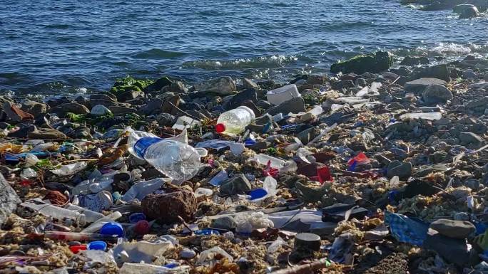 海滩上堆积的垃圾环保主义者环境污染污染环