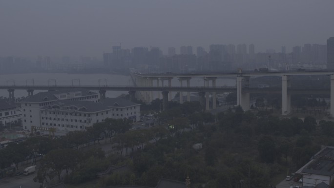 九江长江大桥航拍4k未调色素材