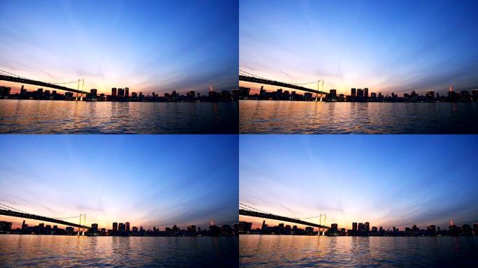地标桥与日出的现代城市