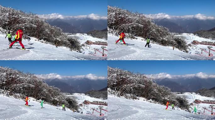 川西高原茂县九鼎山太子岭小朋友学滑雪