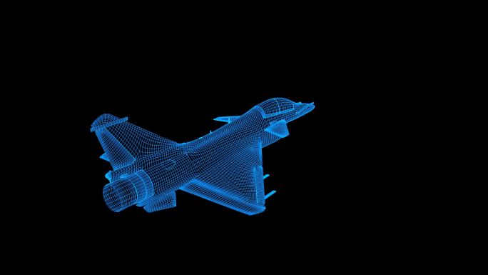 蓝色全息科技线框歼10战机动画素材带通道
