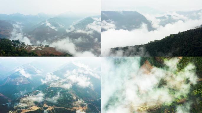 航拍云南山区云雾缭绕景象