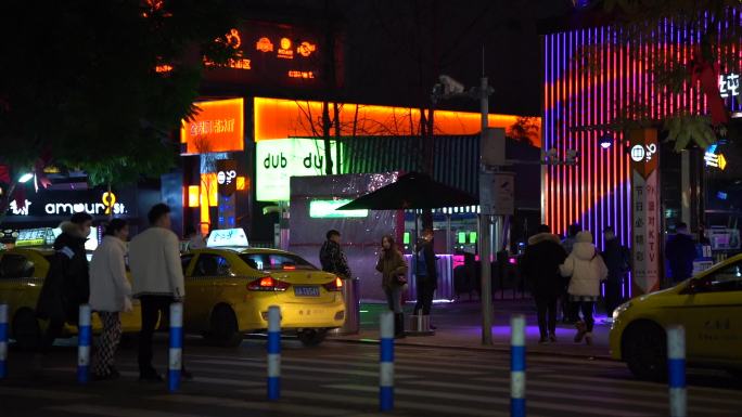 城市夜晚 街头行人 夜景车辆脚步孤独