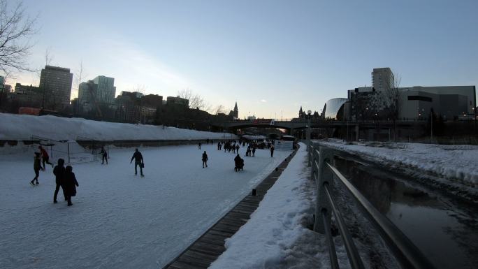 渥太华里多运河国外风光雪地积雪冬天雪景