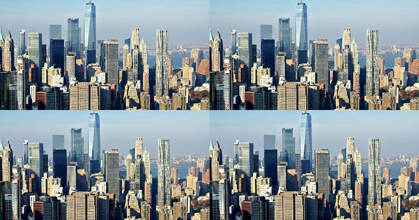 曼哈顿金融区鸟瞰图。世贸中心。