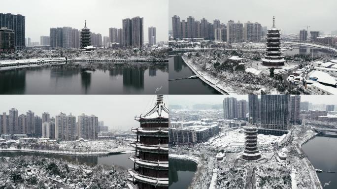 航拍怀化雪景