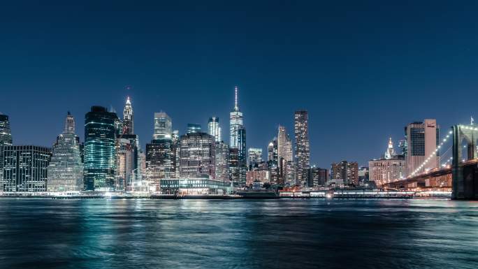 纽约市中心夜景4K延时美国商务中心CBD