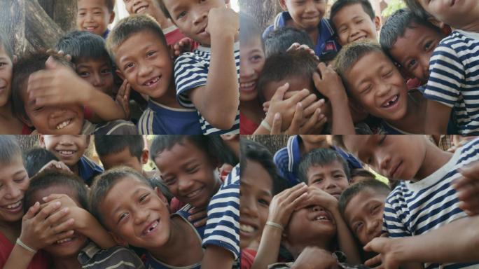 柬埔寨农村看镜头微笑的孩子