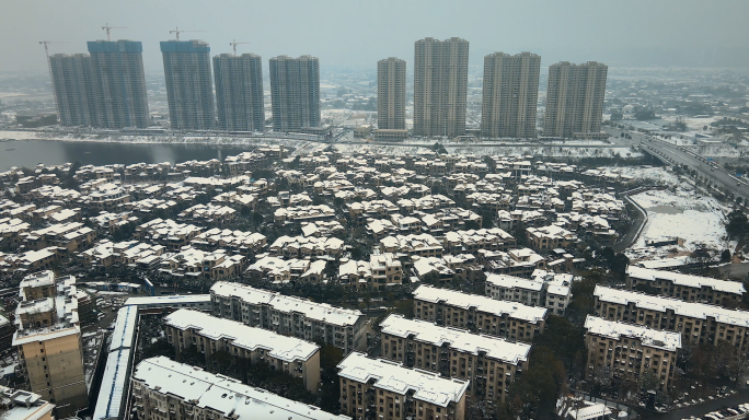 4K长沙城市雪景航拍空镜