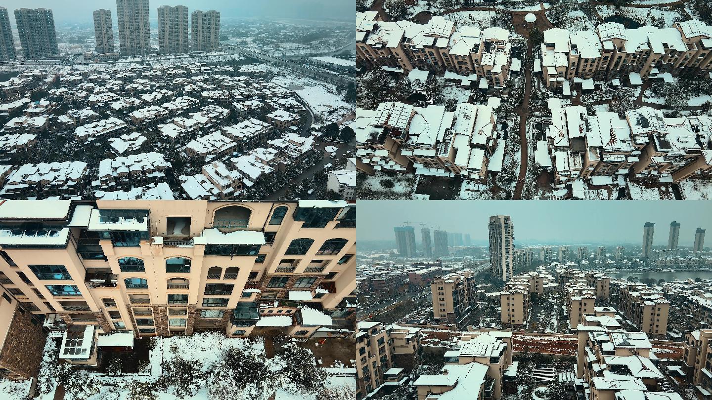 4K长沙城市雪景航拍空镜