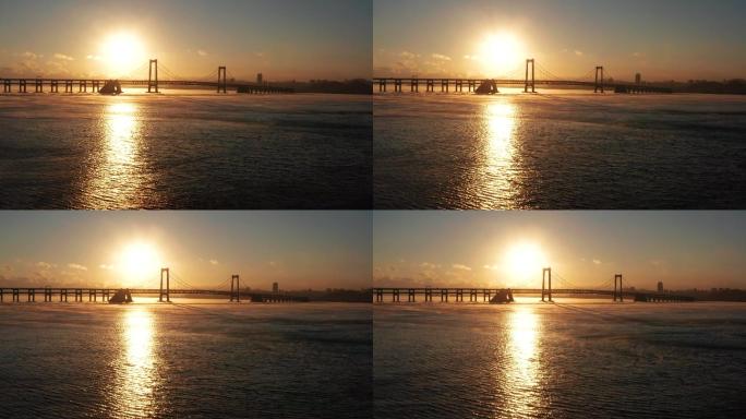 海浩海水蒸汽星海湾大桥日落逆光