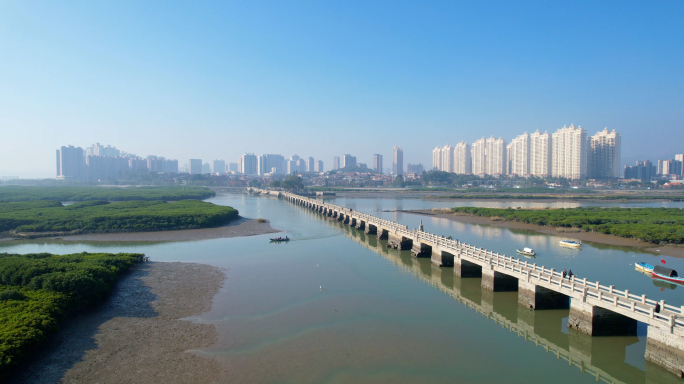 福建泉州旅游 中国四大古桥洛阳桥航拍4K