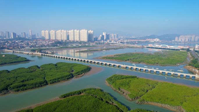 福建泉州旅游 中国四大古桥洛阳桥航拍4K