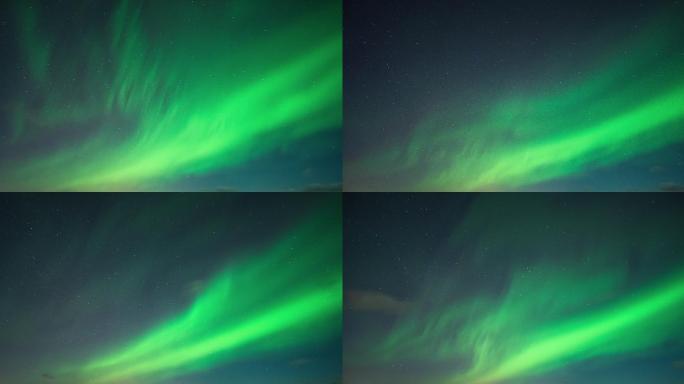 北极光绿光星空夜空美景时间流逝