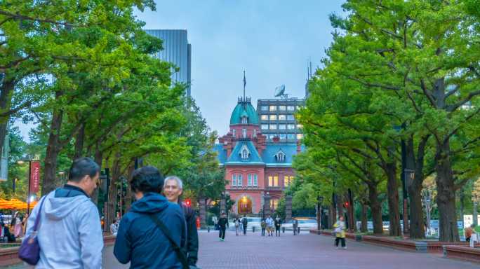 日本北海道札幌市地标风光航拍俯瞰人群人流