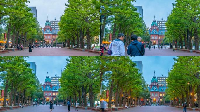 日本北海道札幌市地标风光航拍俯瞰人群人流