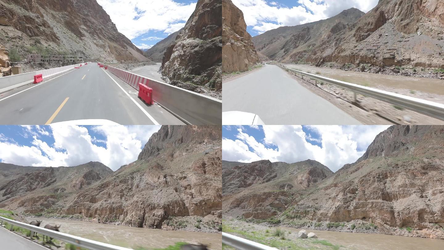 西藏318国道怒江大桥开车穿行道路崎岖