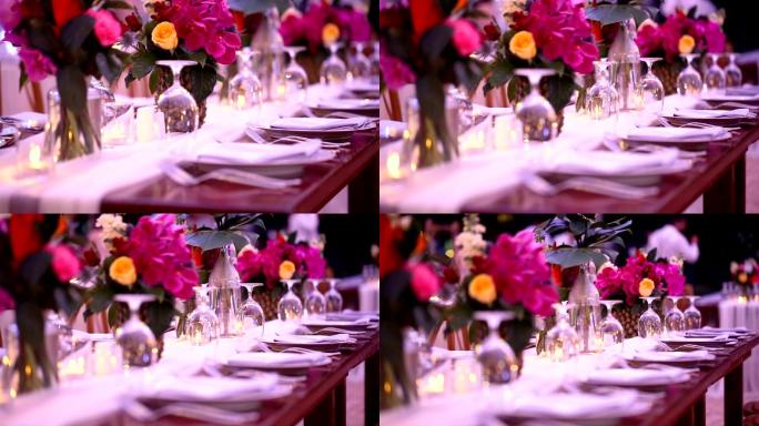 婚宴上的餐桌婚庆素材高端高档红酒西餐餐具