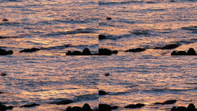 大海日落日出夕阳海水反光波光粼粼海面