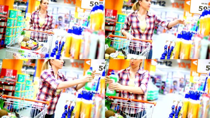在逛超市的女人超市购物娱乐商场吃喝玩乐买