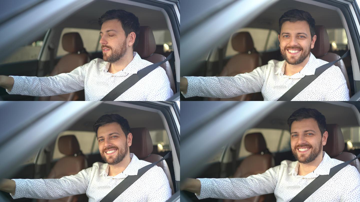 司机微笑的画像安全带驾驶室开车男人