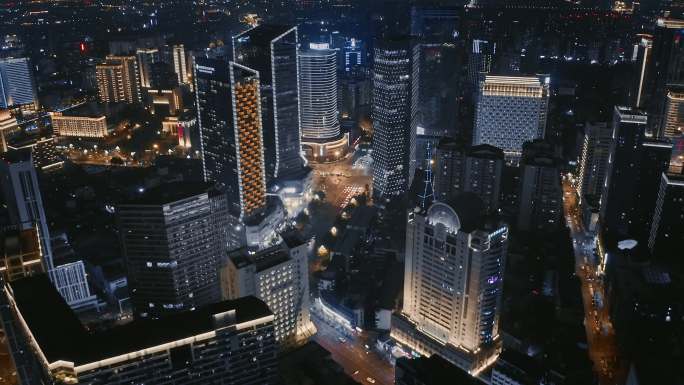 航拍成都城市高楼繁华夜景